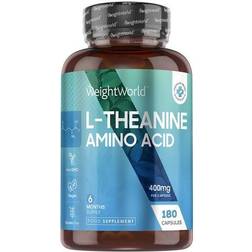 WeightWorld L-Teanine Amino Acid 500 mg 180 Capsules - Caffeine Free Natural Green & Black Tea Supplement