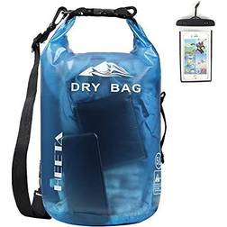 HEETA Waterproof Dry Bag for Women Men, Roll Top Lightweight Dry Storage Bag Backpack with Phone Case for Travel, Swimming, Boating, Kayaking, Camping and Beach, Transparent Blue 5L