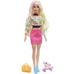 Barbie Color Reveal-docka helt klädd i neon, med platinablont hår gula och slingor plus 25 överraskningar, inklusive färgförändring, present till barn, HCD26, flerfärgad