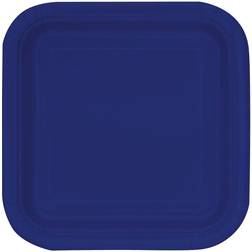 Unique 18cm Square Navy Blue Party Plates, Pack of 16