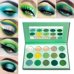 Afflano Green Eyeshadow Palette Matte Glitter,Afflano Highly Pigmented Pro Makeup Palettes Eye shadow forest emerald green Yellow 15 Color,Creme Shimmer Metallic Sparkle Eyeshadow Pallet for Women Christmas