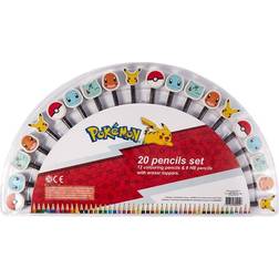 Pokémon Colouring Pencils & HB Pencil with Erase Toppers 20-pack