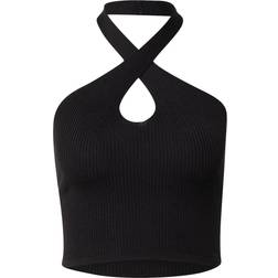 Urban Classics Ladies Rib Knit Crossed Neckholder Top - Black