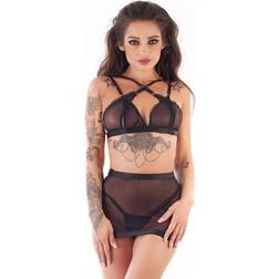 MeSeduce schwarzes Set aus Netzstoff mit gekreuzten Gummibändern am Dekolleté
