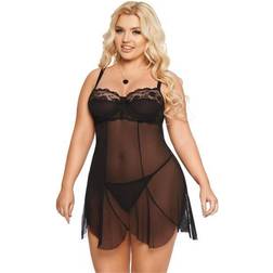 schwarzes Chemise aus Tüllmaterial mit Spitze und Bügel-Cups