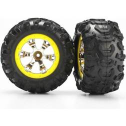 Traxxas 7276 2.2" canyon AT Tires Pre-glued on Yellow Beadlock-Style, chrome geode Wheels (pair)