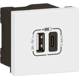 Legrand Mosaic USB-link lader Type A C 3.0A 15W 2M hvid