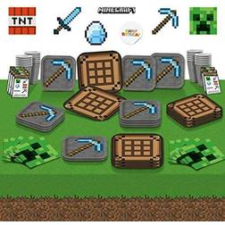 Minecraft Birthday Party Supplies for 16 Minecraft Balloons, Minecraft Plates, Minecraft Birthday Banner, Minecraft Party Decorations Also Includes Napkins, Cups, Tablecloth, Tattoos