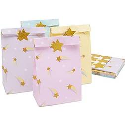 Blue Panda Rainbow Birthday Party Favor Gift Bags with Gold Foil Stickers (8.5 In, 24 Pack)