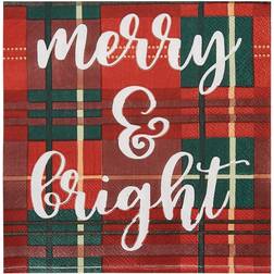 100 Pk Merry and Bright Paper Napkins Plaid Christmas Party Supplies 6.5x6.5