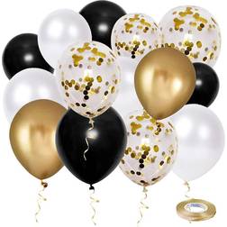 RHGBINLI Black Gold Confetti Latex Balloons, 60 Pack 12 Inch Black Metallic Gold Party Balloons for Graduation Birthday Wedding Party Decorations