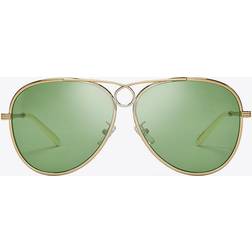 Tory Burch Gloria Pilot - Gold/Solid Dark Green