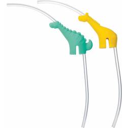 Nuby Set de 2 Pajitas Reutilizables con Soporte en Forma de Animal 12+