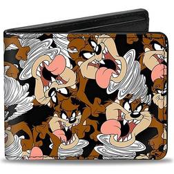 Buckle-Down PU Bifold Wallet - Tasmanian Devil Vortex Poses Scattered Black