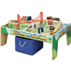 Maxim Wooden Train Set with Activity Table & Storage Bin