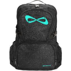 Nfinity Sparkle Backpack Girls Glitter Bookbag Perfect Bag for Travel, School, Gym, & Cheer Practices 15” Laptop Compartment Black with Teal Logo