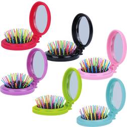 6 PCS Round Travel Hair Brush with Mirror Folding Pocket Hair Brush Mini