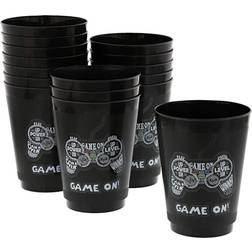 Blue Panda Video Game Party Cups for Kids Birthday (16 oz, Black, 16 Pack)