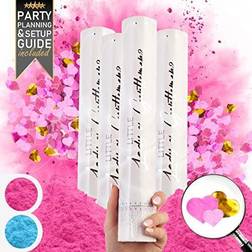 Gender Reveal Confetti Cannon 4pk Pink Powder Cannon x2 and Heart Shaped Confetti Popper x2 Baby Gender Reveal Party Supplies Ideas and Smoke Bombs