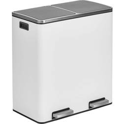 mDesign Metal Steel 16 Gallon/60L Large Dual Compartment Step Trash Can; Double Bin Trashcan/Recycler Combo