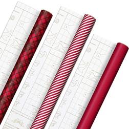 Hällmark Holiday Wrapping Paper with DIY Bow Templates on Reverse (3 Rolls: 120 sq. ft. ttl) Red Plaid, Stripes, Polka Dots for Christmas, Valentines Day, Birthdays, Graduations