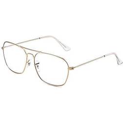 jm aviator computer blue light blocking glasses, square eye protect video anti glare men women (gold clear temple tips)