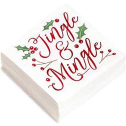 Christmas Cocktail Napkins, Jingle and Mingle Holiday Party Supplies (5 x 5, 50 Pack)