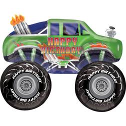 31 Inch Green Happy Birthday Monster Truck Foil Balloon