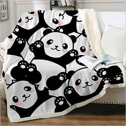 FairyShe Panda Plush Blanket Sherpa Fleece Blanket Soft Warm Fuzzy Throw Blankets Kids or Adults for Crib Bed Couch Chair Four Seasons Living Room Travel Outdoor(50 x 60 Inch Cute Panda