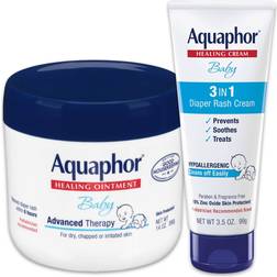 Aquaphor Baby Skin Care Set Fragrance Free, Prevents, Soothes and Treats Diaper Rash Includes 14 oz. Jar of Advanced Healing Ointment & 3.5 oz Tube of Diaper Rash Cream