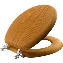 Bemis Toilet Seat with Chrome Hinges ROUND Natural Oak