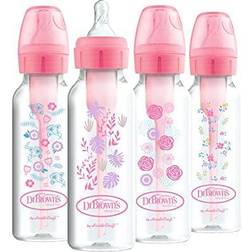 Dr. Brown’s Anti-Colic Options Baby Bottles, Narrow, Pink Floral Designs, 8oz, 4 Pack