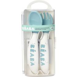 Beaba 2-Piece Toddler's Self-Feeding Cutlery Set With Travel Case In Rain Rain Utensils