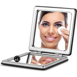 MIRO OMIRO Compact Mirror, Classical PU Leather 1X/3X Magnification, Pocket Ultra Portable for Purses and Travel (Black)