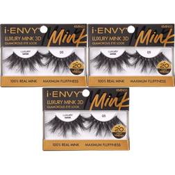 i-ENVY Luxury Mink Collection False Eyelashes 100% Real Mink Glamorous Eye Look Lashes Maximum Fluffiness 3D Multi-Curl Angle (3 Pack)