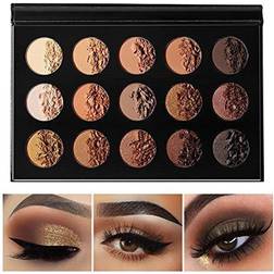 EA Nude Gold Eyeshadow Palette Natural Naked Smokey Warm Neutral 15 Shades, ecofavor Ultra-Blendable High Pigmented Matte Shimmer Matallic Long Lasting Waterproof Eye Shadow Pallet, Travel Size Makeup