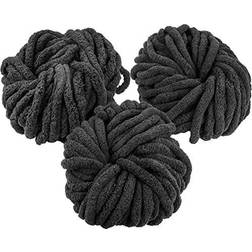 iDIY Chunky Yarn 3 Pack (24 Yards Each Skein) Black Fluffy Chenille Yarn Perfect for Soft Throw and Baby Blankets, Arm Knitting, Crocheting and DIY Crafts and Projects!