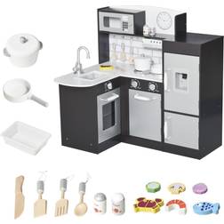 Childrens Cooking Kitchen w/ Microwave, Fridge, & Cabinets, Black