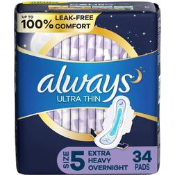 Always Ultra Thin Pads 5 Extra Heavy Overnight Absorbency Unscented with Wings, Count