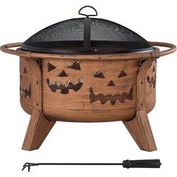 Sunjoy 30 in. Outdoor Wood-Burning Fire Pit, Patio Jack-o-Lantern Motif Round Steel Firepit