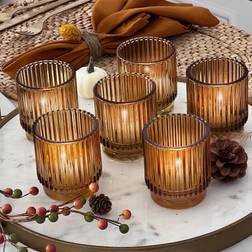 Kate Aspen Vintage Ribbed Amber Candle Holder 15.2cm 6pcs