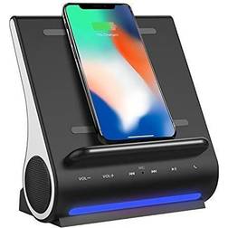 Azpen Dockall D108 Wireless Charging Dock with Upgraded Bluetooth Speakers Wireless Charger for iPhone 14 13 12 11 X XR 8 Samsung S22 Note 22 S21 S20 Note 20 S10 S9 Black