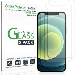 amFilm (3-pack) Glasskärmskydd för iPhone 12, iPhone 12 Pro, iPhone 11 och iPhone XR (10R) fodralvänlig (enkel att installera) härdat glasfilm (6,1 tum)