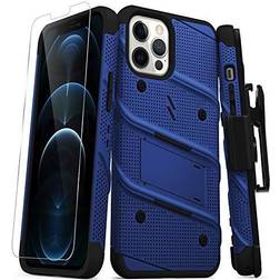 ZIZO Bolt Series for iPhone 12 Pro Max Case with Screen Protector Kickstand Holster Lanyard Blue & Black