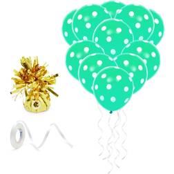 Green Polka Dot Balloons for Birthday Party with Gold Weight, String (50 Pack) Gold