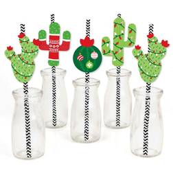 Merry Cactus Paper Straw Decor Christmas Cactus Party Striped Decorative Straws Set of 24