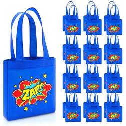 Comic Hero Birthday Party Favor Bags, Small Blue Totes (24 Pack) Blue