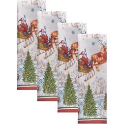 Elrene Home Fashions Santa's Snowy Sleighride Cloth Napkin Red