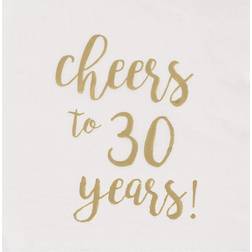 Gold Foil Cheers to 30 Years White Cocktail Paper Napkins (5 x 5 In, 50 Pack) White