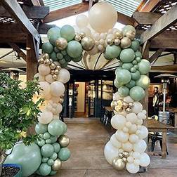 DIY Balloon Arch Kit Retro Olive Green Balloon Garland Kit-154pcs Sage Green Ivory White and Metallic Chrome Gold Balloons for Baby&Bridal Shower Birthday Party Wedding Grad Anniversary Party